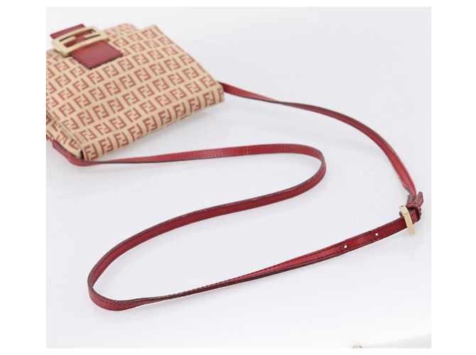 Borsa a tracolla FENDI Zucchino Canvas Mamma Baguette Rosso Oro 8BT075 Auth 206235 D'oro - vista 7
