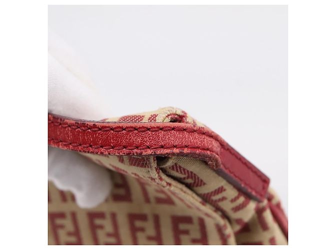 Borsa a tracolla FENDI Zucchino Canvas Mamma Baguette Rosso Oro 8BT075 Auth 206235 D'oro - vista 9