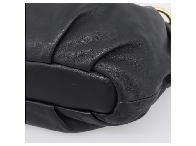 PRADA Schultertasche mit Kette aus Leder Schwarz Gold Auth 205977M Golden - Ansicht 14