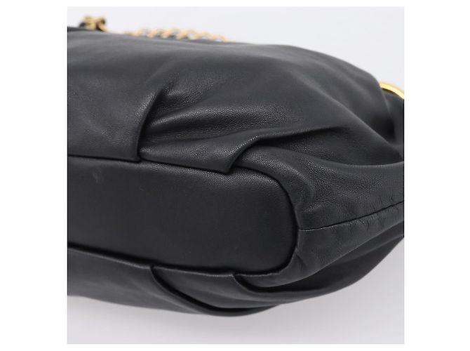 PRADA Schultertasche mit Kette aus Leder Schwarz Gold Auth 205977M Golden - Ansicht 16