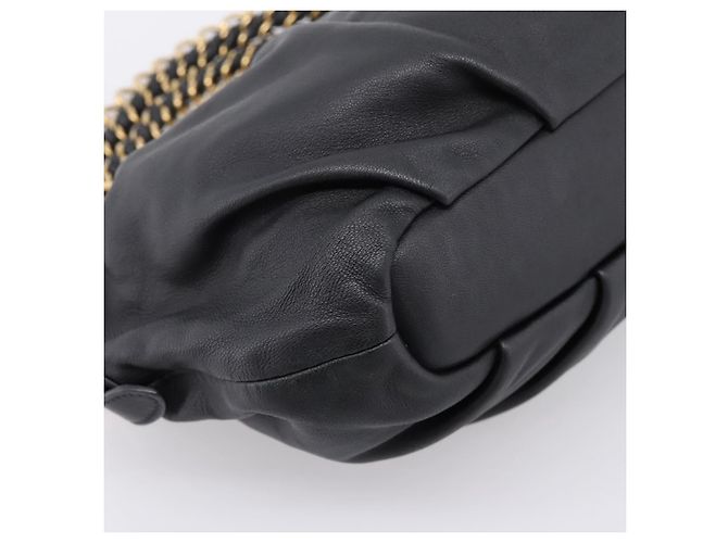 PRADA Schultertasche mit Kette aus Leder Schwarz Gold Auth 205977M Golden - Ansicht 17