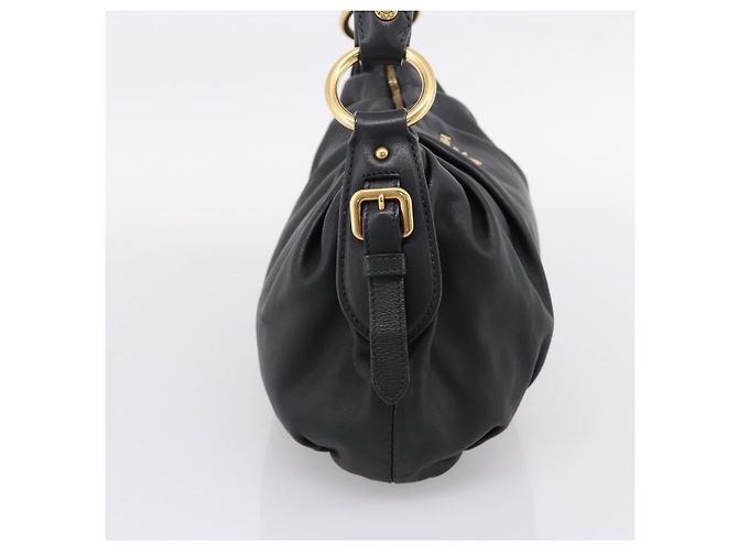 PRADA Schultertasche mit Kette aus Leder Schwarz Gold Auth 205977M Golden - Ansicht 3