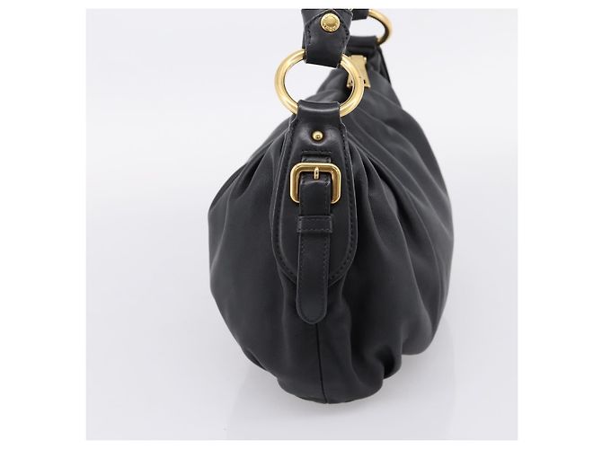 PRADA Schultertasche mit Kette aus Leder Schwarz Gold Auth 205977M Golden - Ansicht 4
