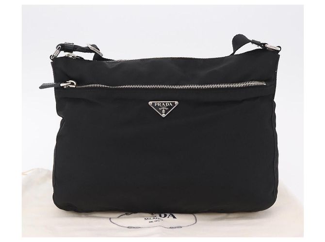 Sac à épaule PRADA Nylon Black Silver Auth mr3036A Noir Argenté - vue 12