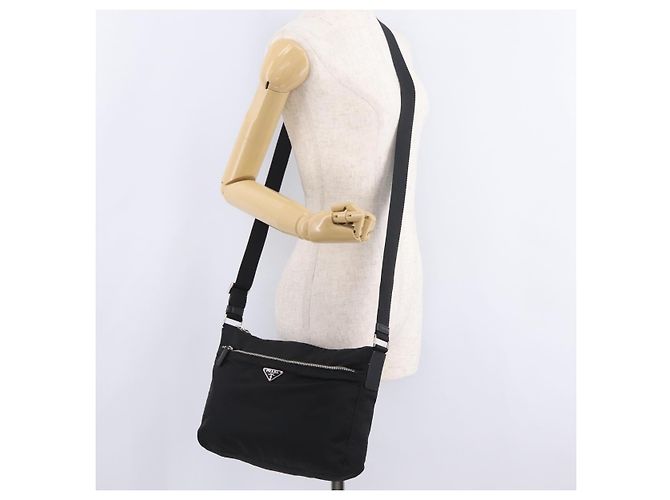 Sac à épaule PRADA Nylon Black Silver Auth mr3036A Noir Argenté - vue 30