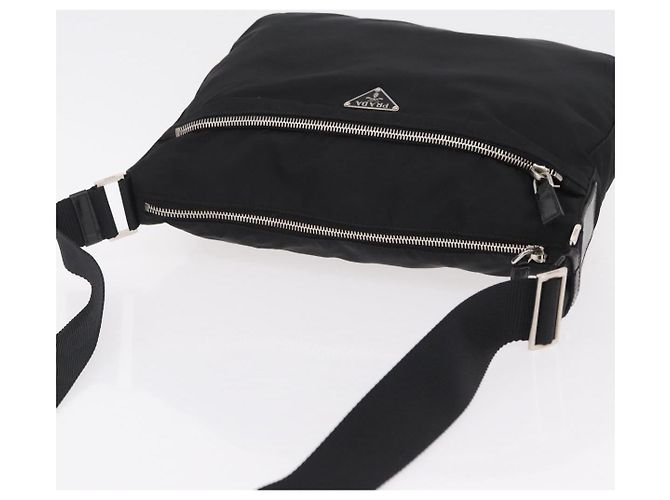 Sac à épaule PRADA Nylon Black Silver Auth mr3036A Noir Argenté - vue 6
