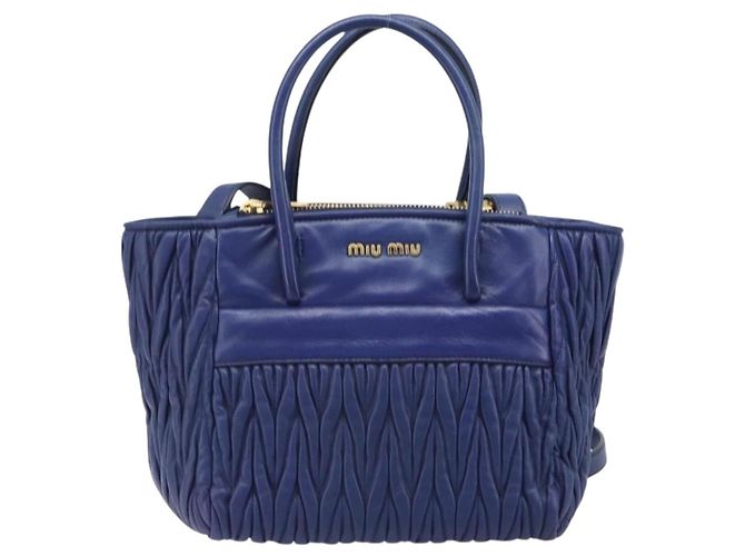 Borsa a mano Miu Miu Matelassé in pelle 2way Blu Tono Oro Auth BA15493V - vista 13