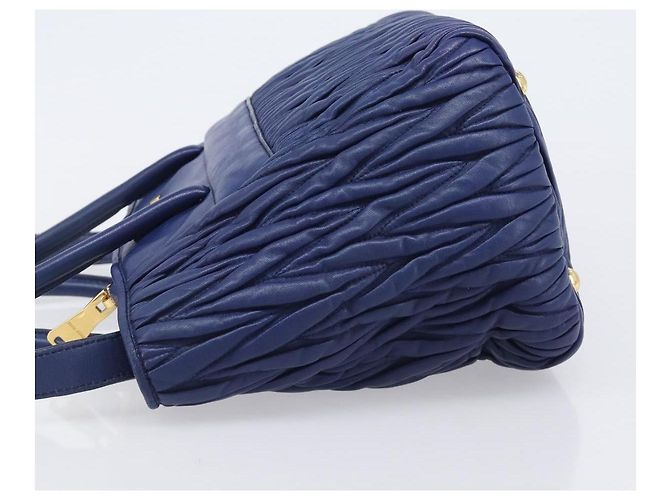 Borsa a mano Miu Miu Matelassé in pelle 2way Blu Tono Oro Auth BA15493V - vista 4