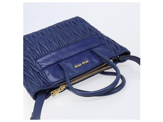 Borsa a mano Miu Miu Matelassé in pelle 2way Blu Tono Oro Auth BA15493V - vista 6