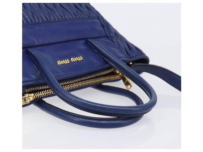 Borsa a mano Miu Miu Matelassé in pelle 2way Blu Tono Oro Auth BA15493V - vista 7
