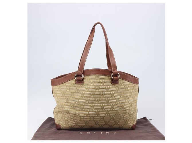 Céline Saco Tote CELINE Macadam Canvas Bege Gold Auth 206043V Dourado - vista 12