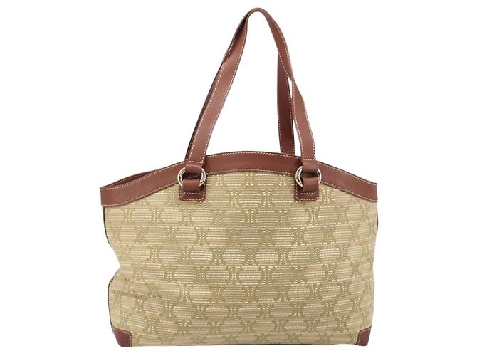 Céline Saco Tote CELINE Macadam Canvas Bege Gold Auth 206043V Dourado - vista 13