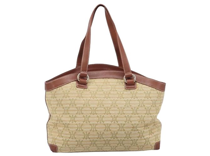 Céline Saco Tote CELINE Macadam Canvas Bege Gold Auth 206043V Dourado - vista 2
