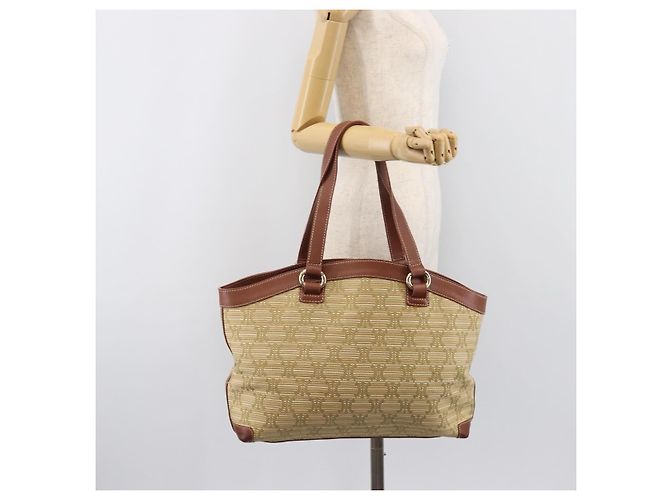 Céline Saco Tote CELINE Macadam Canvas Bege Gold Auth 206043V Dourado - vista 23