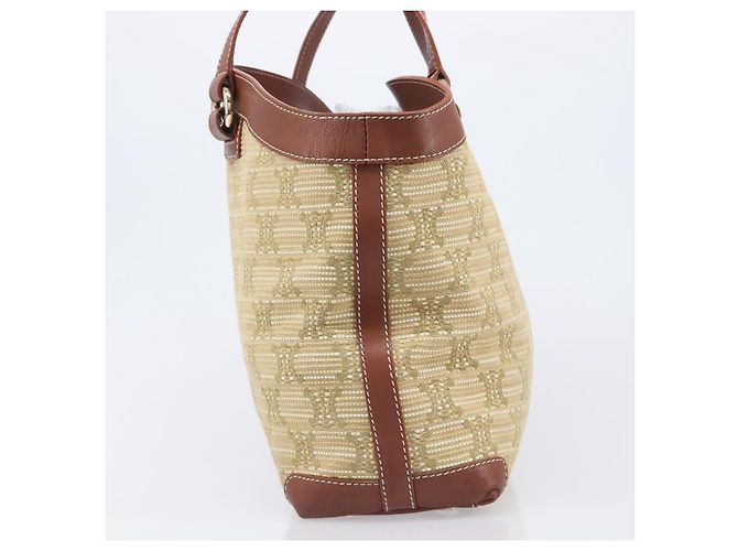 Céline Saco Tote CELINE Macadam Canvas Bege Gold Auth 206043V Dourado - vista 3
