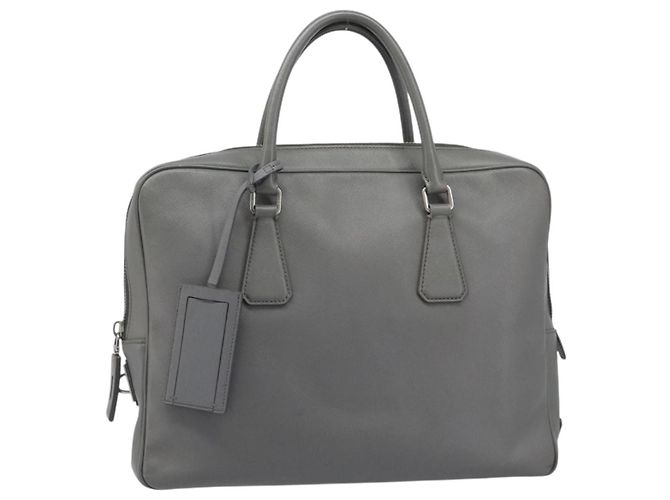 Borsa da lavoro PRADA pelle Saffiano Grigio Argento Auth bs37335A Marrone - vista 13