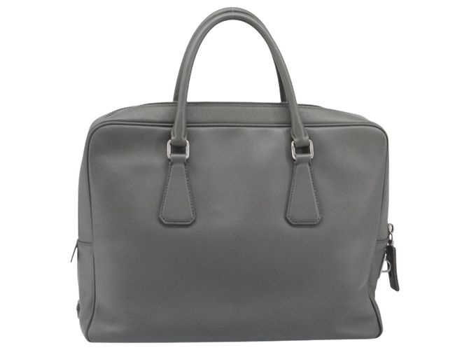 Borsa da lavoro PRADA pelle Saffiano Grigio Argento Auth bs37335A Marrone - vista 2