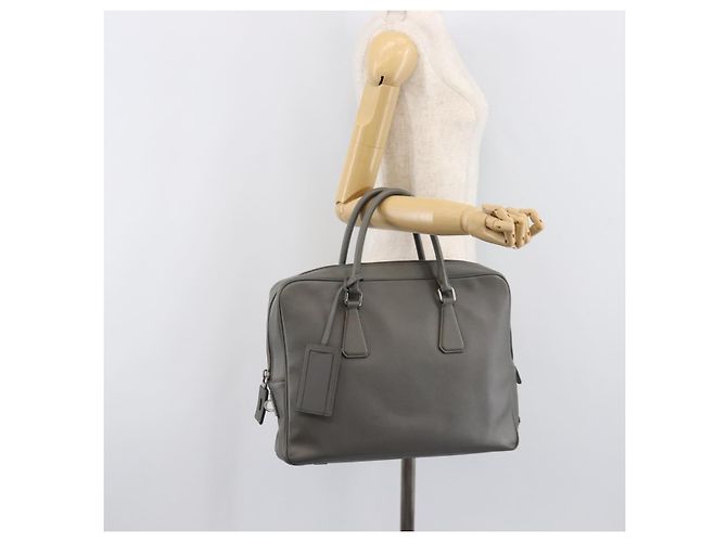 Borsa da lavoro PRADA pelle Saffiano Grigio Argento Auth bs37335A Marrone - vista 26