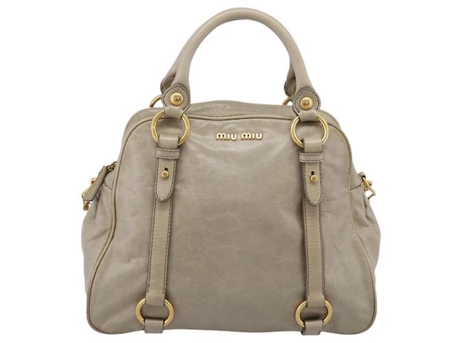 Miu Miu Hand Bag Vitellolux 2way Beige Gold Auth 206339A Golden - view 13