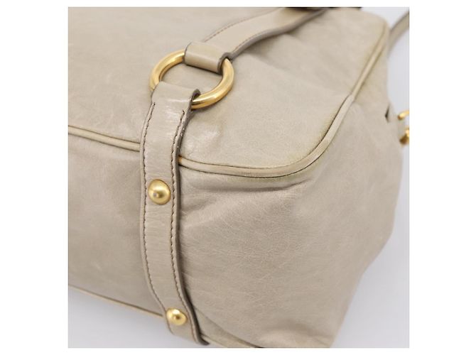 Miu Miu Hand Bag Vitellolux 2way Beige Gold Auth 206339A Golden - view 15