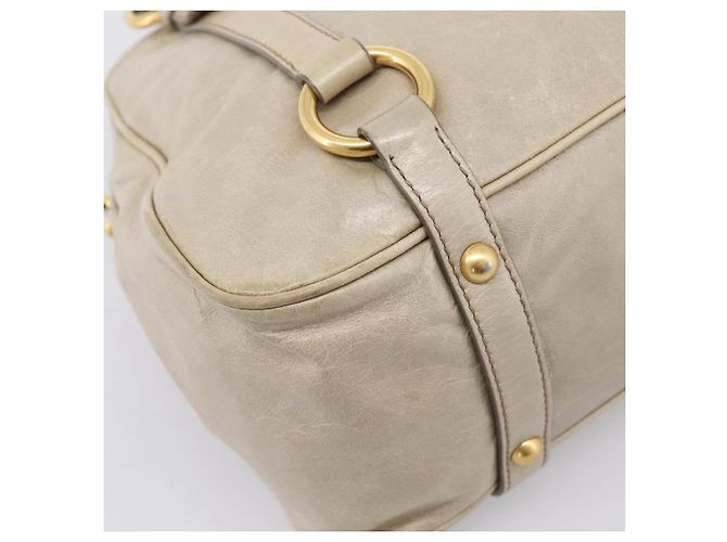 Miu Miu Hand Bag Vitellolux 2way Beige Gold Auth 206339A Golden - view 16