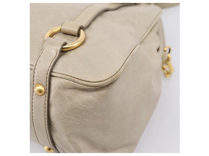 Miu Miu Hand Bag Vitellolux 2way Beige Gold Auth 206339A Golden - view 17