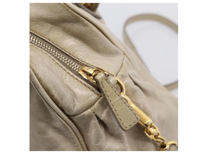 Miu Miu Hand Bag Vitellolux 2way Beige Gold Auth 206339A Golden - view 19