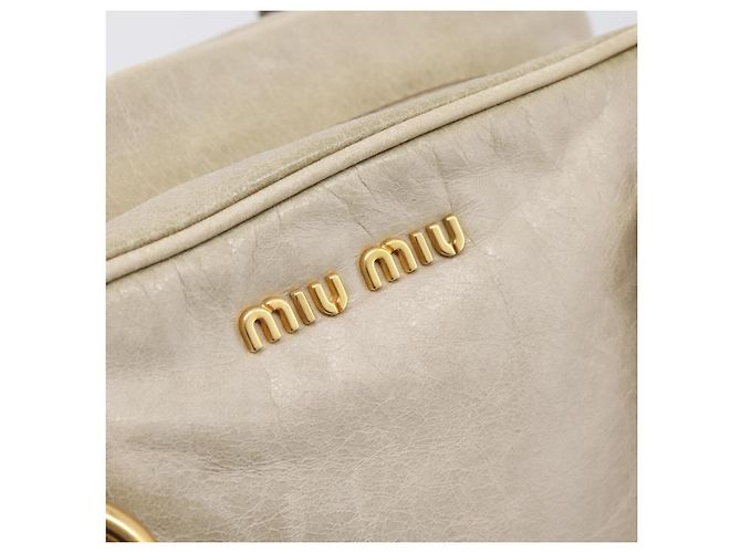 Miu Miu Hand Bag Vitellolux 2way Beige Gold Auth 206339A Golden - view 20