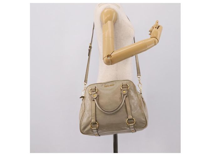 Miu Miu Hand Bag Vitellolux 2way Beige Gold Auth 206339A Golden - view 27