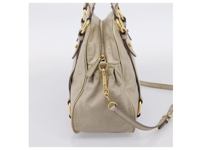 Miu Miu Hand Bag Vitellolux 2way Beige Gold Auth 206339A Golden - view 3