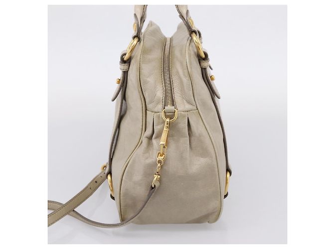 Miu Miu Hand Bag Vitellolux 2way Beige Gold Auth 206339A Golden - view 4