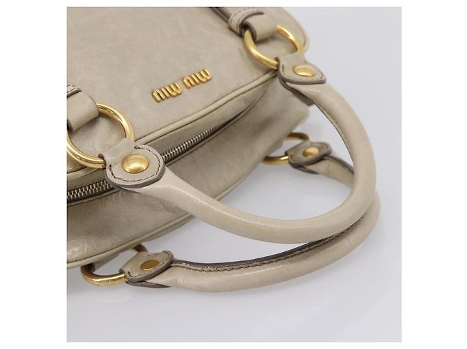 Miu Miu Hand Bag Vitellolux 2way Beige Gold Auth 206339A Golden - view 7