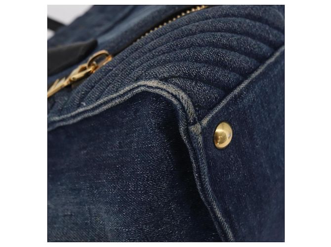 Borsa a Mano Miu Miu Biker Denim 2way Navy Gold Auth 206083V D'oro Blu navy - vista 10