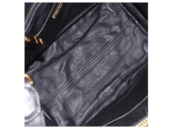 Borsa a Mano Miu Miu Biker Denim 2way Navy Gold Auth 206083V D'oro Blu navy - vista 11