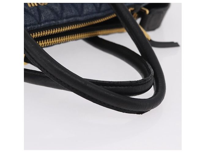 Borsa a Mano Miu Miu Biker Denim 2way Navy Gold Auth 206083V D'oro Blu navy - vista 14