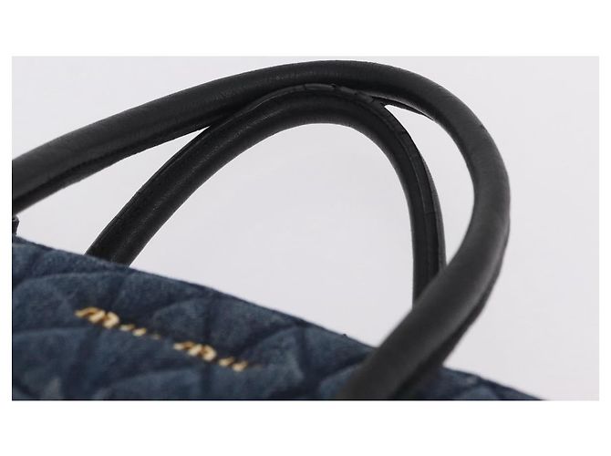 Borsa a Mano Miu Miu Biker Denim 2way Navy Gold Auth 206083V D'oro Blu navy - vista 15