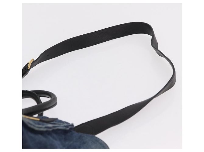 Borsa a Mano Miu Miu Biker Denim 2way Navy Gold Auth 206083V D'oro Blu navy - vista 16