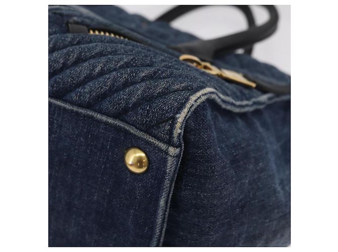 Borsa a Mano Miu Miu Biker Denim 2way Navy Gold Auth 206083V D'oro Blu navy - vista 18