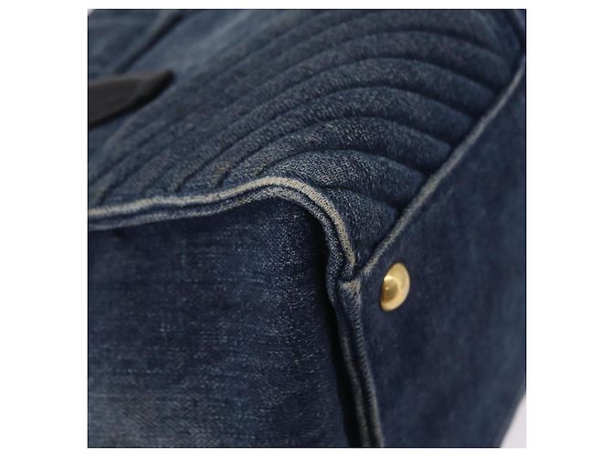 Borsa a Mano Miu Miu Biker Denim 2way Navy Gold Auth 206083V D'oro Blu navy - vista 19