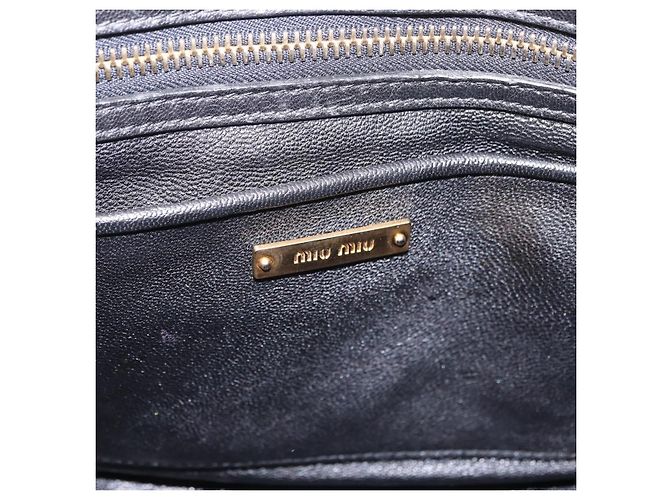Borsa a Mano Miu Miu Biker Denim 2way Navy Gold Auth 206083V D'oro Blu navy - vista 22