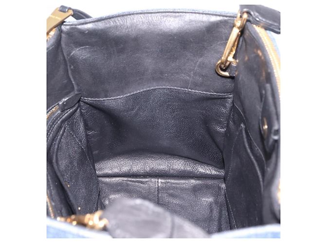 Borsa a Mano Miu Miu Biker Denim 2way Navy Gold Auth 206083V D'oro Blu navy - vista 23