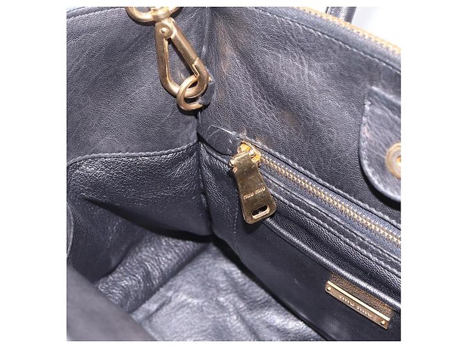Borsa a Mano Miu Miu Biker Denim 2way Navy Gold Auth 206083V D'oro Blu navy - vista 25