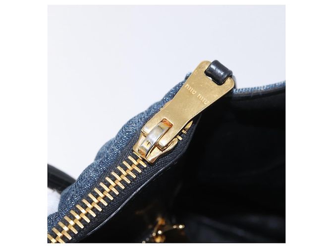 Borsa a Mano Miu Miu Biker Denim 2way Navy Gold Auth 206083V D'oro Blu navy - vista 27