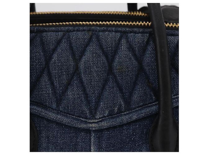 Borsa a Mano Miu Miu Biker Denim 2way Navy Gold Auth 206083V D'oro Blu navy - vista 3