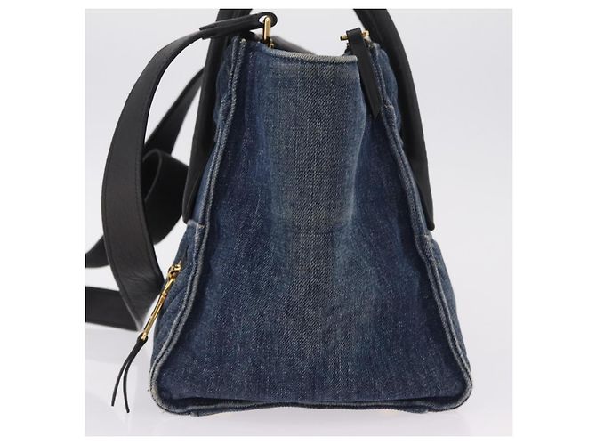 Borsa a Mano Miu Miu Biker Denim 2way Navy Gold Auth 206083V D'oro Blu navy - vista 4