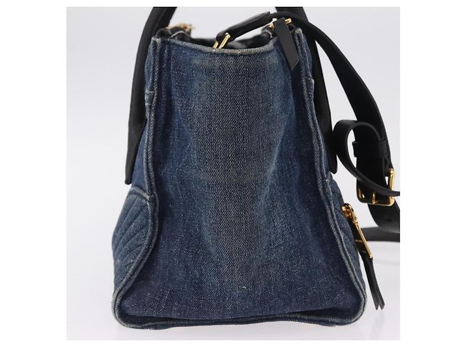 Borsa a Mano Miu Miu Biker Denim 2way Navy Gold Auth 206083V D'oro Blu navy - vista 5