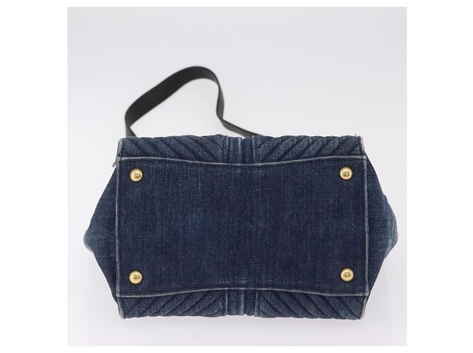 Borsa a Mano Miu Miu Biker Denim 2way Navy Gold Auth 206083V D'oro Blu navy - vista 6