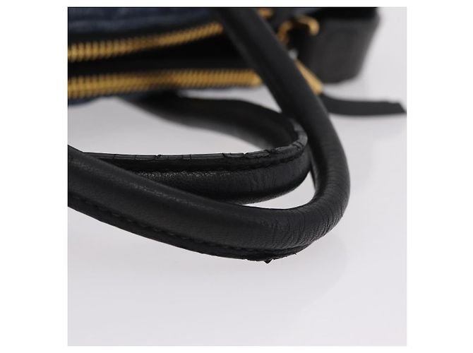 Borsa a Mano Miu Miu Biker Denim 2way Navy Gold Auth 206083V D'oro Blu navy - vista 8