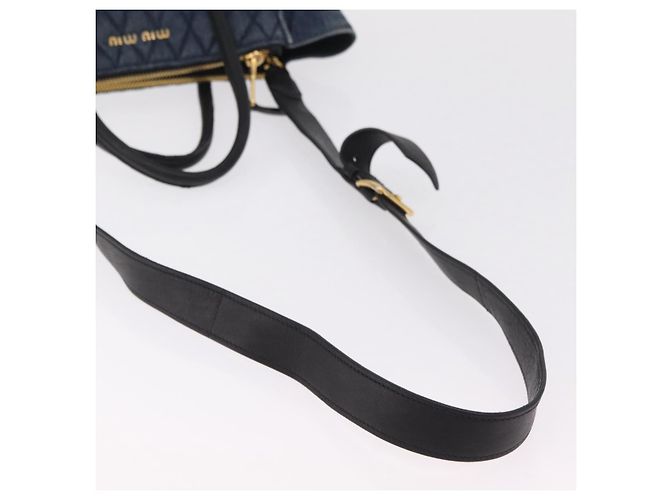 Borsa a Mano Miu Miu Biker Denim 2way Navy Gold Auth 206083V D'oro Blu navy - vista 9