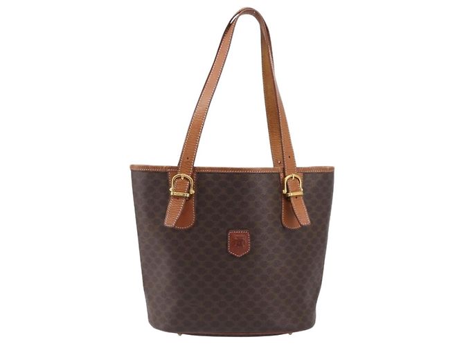 Céline CELINE Macadam Canvas Tote Bag PVC Leder Brown Gold Auth 204214 Braun Golden - Ansicht 13